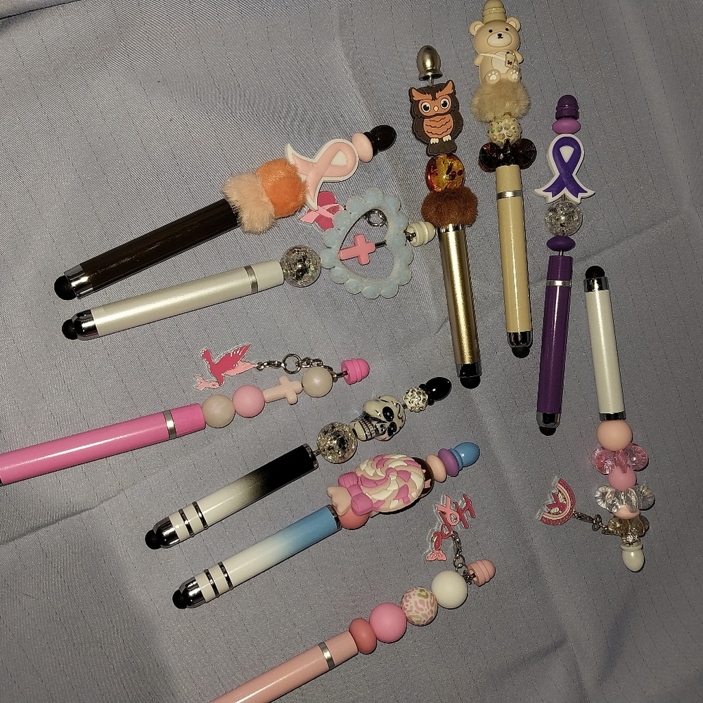 Pink and Blue Stylus Pens with Charms and Decorative Elements